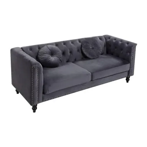 vente-unique.com Canapé fixe polyester 3 places gris anthracite} Gris 190x79x77cm – image 2