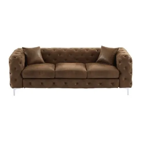 vente-unique.com Canapé fixe microfibre 3 places marron 220x76x91cm – image 2