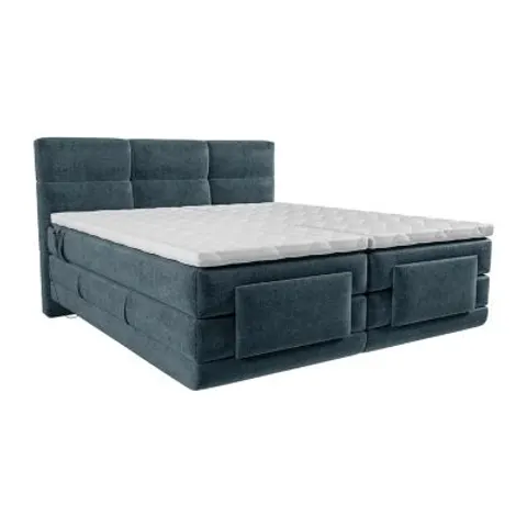 vente-unique.com Lit boxspring polyester bleu 215x118x188cm – image 2