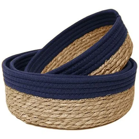 Leaf & Loom Set of 3 Round Navy Border Bulrush Baskets – image 2