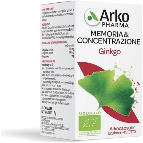 arkofarm arkocps Arkocapsule Ginkgo Bio Integratore 45 Capsule – immagine 4