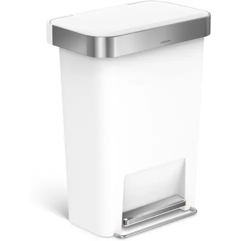 Simplehuman 45L Plastic Rectangular Pedal Bin With Liner Pocket White 45L – image 2