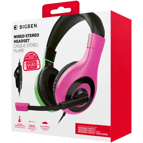 Nintendo switch wired stereo headset pink/green – image 2