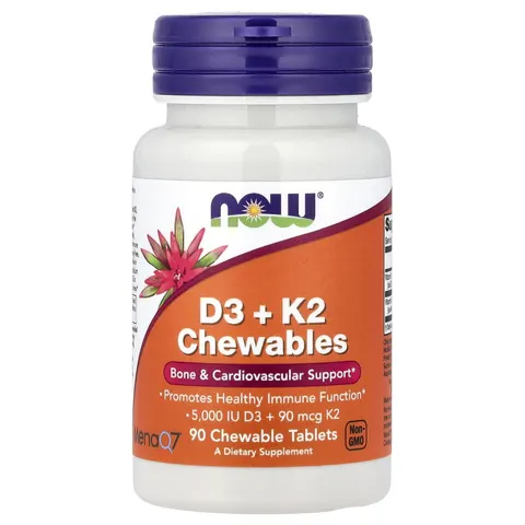 NOW Foods, D3 + K2 Chewables, 90 Chewables Tablets – image 2