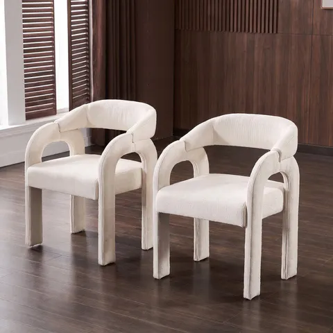 Latitude Run Solid Wood Frame Accent Dining Chair with Irregular Geometric Design Side Chair Armchair for Dining Room/Living Room White/White 77cm H X 57cm W X  – image 2