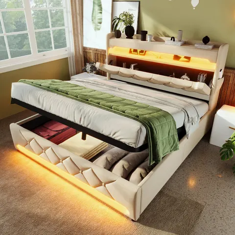 Metro Lift Up Storage Bed Frame Beige Super King (6') – image 2