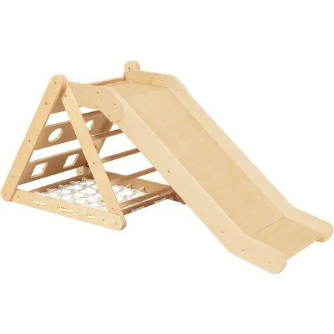 Sunny Triángulo de escalada con tobogán de madera, beige – imagen 2