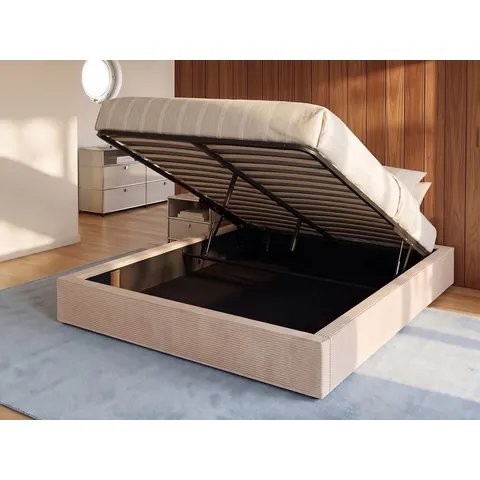 Unique Somier con canapé abatible terciopelo beige – imagen 2