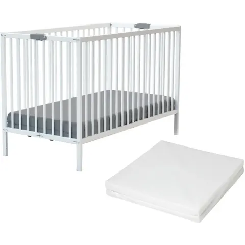 Webaby Cama de bebé plegable madera con colchón blanco – imagen 2