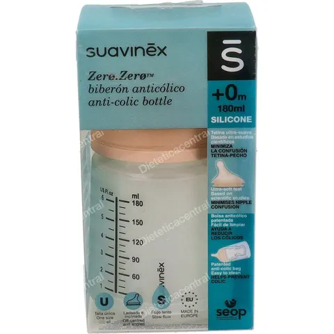 Suavinex biberon zero antic b/anch sili flujo lento 180ml – imagen 2