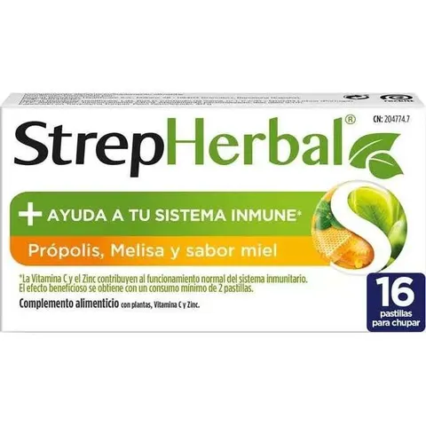 StrepHerbal Própolis y Melisa Sabor Miel 16 comp – imagen 2
