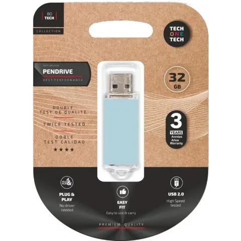 Pendrive 32GB Tech One Tech Basic USB 2.0 - Azul Cielo – imagen 2