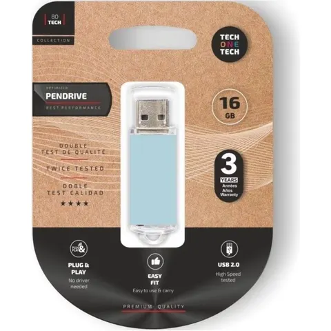 Pendrive 16GB Tech One Tech Basic USB 2.0 - Azul Cielo – imagen 2