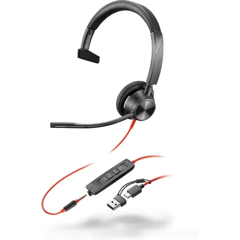HP Poly Blackwire 3315 Monaural Microsoft Teams Certified USB-C Headset +3.5mm Plug +USB-C/A Adapter – Schwarz – Bild 2