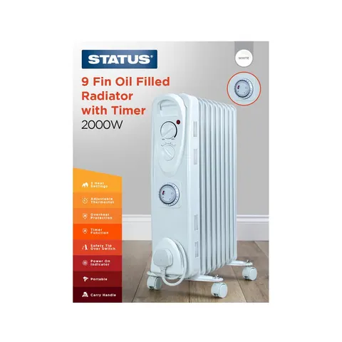 Status 2000W 9 Fin Oil Filled Radiator with Timer White – image 2