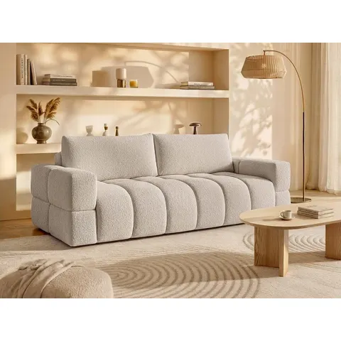 vente-unique.com Canapé convertible polyester 3 places beige 252x107x107cm – image 2