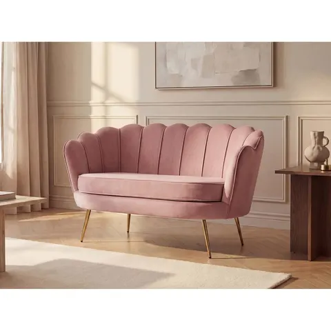 vente-unique.com Canapé fixe polyester 2 places rose 124x78x73cm – image 2
