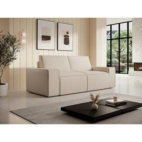 vente-unique.com Canapé fixe polyester 3 places beige} Beige 230x85x95cm – image 2