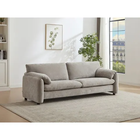 vente-unique.com Canapé fixe polyester 3 places gris 228x80x89cm – image 2