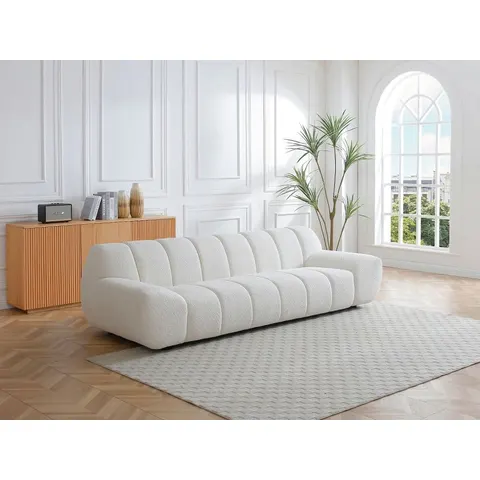 vente-unique.com Canapé fixe polyester 3 places blanc} Blanc 258x72x108cm – image 2
