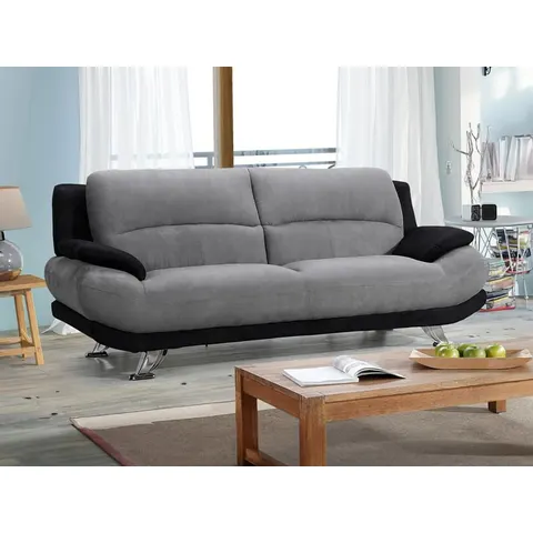 vente-unique.com Canapé fixe microfibre 3 places noir 200x89x91cm – image 2