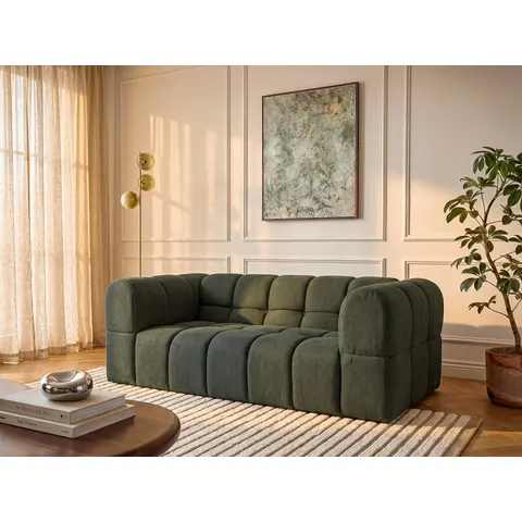 vente-unique.com Canapé fixe polyester 3 places kaki} Vert 214x75x102cm – image 2