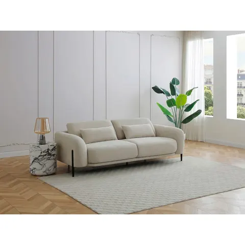 vente-unique.com Canapé fixe polyester 3 places beige 210x100x102cm – image 2