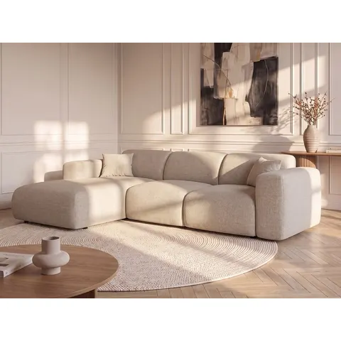 vente-unique.com Canapé d'angle polyester 5 places beige 283x77x180cm – image 2