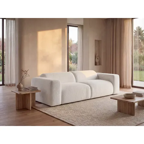 vente-unique.com Canapé fixe polyester 3 places blanc 205x73x97cm – image 2