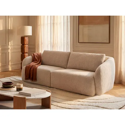 vente-unique.com Canapé fixe polyester 3 places beige 232x85x102cm – image 2