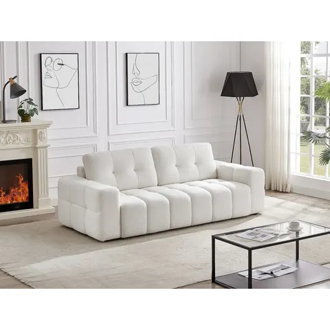 vente-unique.com Canapé fixe polyester 3 places blanc 220x78x100cm – image 2