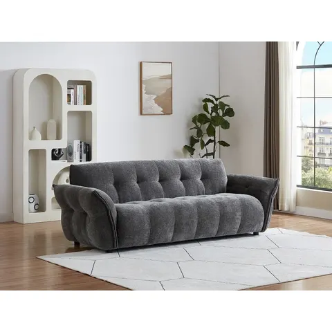 vente-unique.com Canapé fixe polyester 3 places gris anthracite} Gris 228x79x89cm – image 2