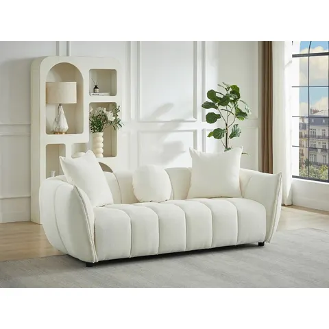vente-unique.com Canapé fixe polyester 3 places beige 216x68x97cm – image 2