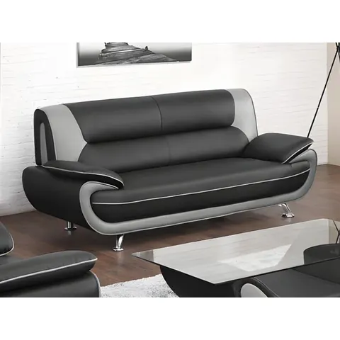 vente-unique.com Canapé fixe simili 3 places gris clair Gris 209x91x89cm – image 2