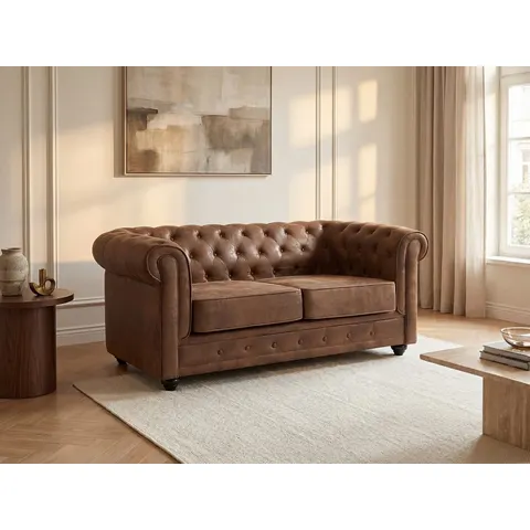 vente-unique.com Canapé fixe microfibre 2 places marron 165x72x88cm – image 2