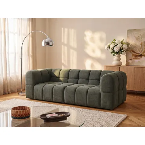 vente-unique.com Canapé fixe polyester 3 places kaki} Vert 244x75x102cm – image 2