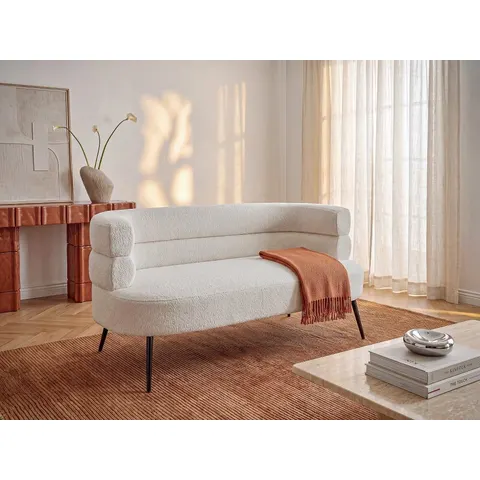 vente-unique.com Canapé fixe polyester 2 places blanc 145x73x74cm – image 2