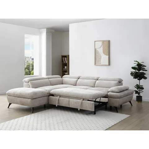 vente-unique.com Canapé d'angle polyester 5 places beige 79x79x233cm – image 2