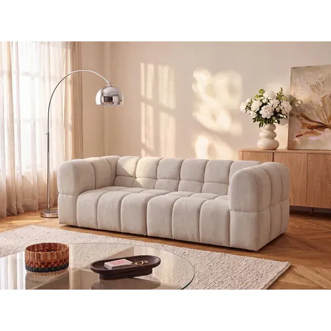 vente-unique.com Canapé fixe polyester 3 places beige 244x75x102cm – image 2