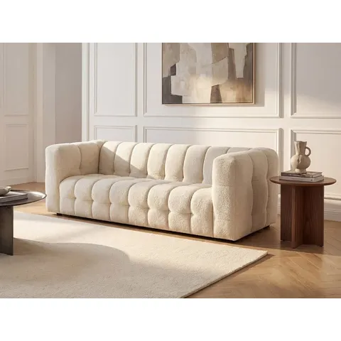 vente-unique.com Canapé fixe polyester 3 places blanc 213x72x89cm – image 2