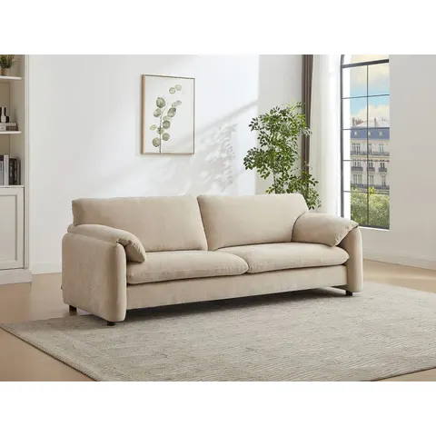 vente-unique.com Canapé fixe polyester 3 places beige 228x80x89cm – image 2