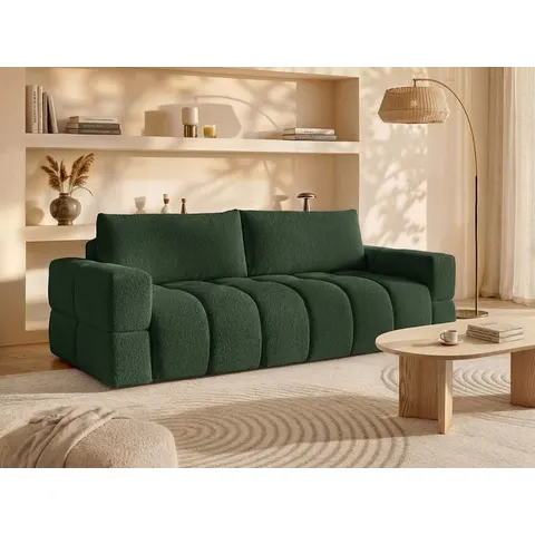 vente-unique.com Canapé convertible polyester 3 places vert 252x107x107cm – image 2