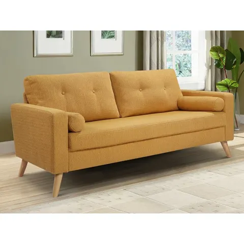 vente-unique.com Canapé fixe polyester 3 places jaune 182x83x81cm – image 2