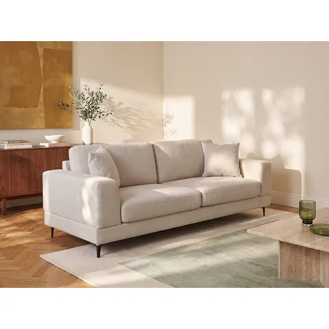 vente-unique.com Canapé fixe polyester 3 places beige 227x82x89cm – image 2