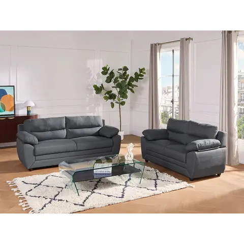 vente-unique.com Canapé fixe polyester 2 places gris anthracite Gris 155x88x82cm – image 2