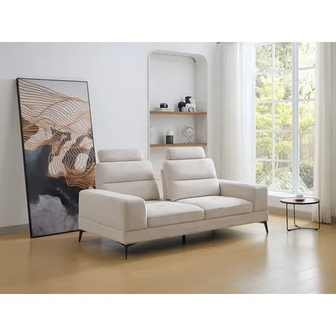 vente-unique.com Canapé fixe polyester 3 places beige 215x86x123cm – image 2