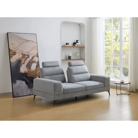 vente-unique.com Canapé fixe polyester 3 places gris 215x86x123cm – image 2