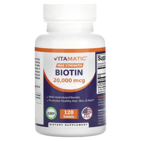 Vitamatic, Biotin, Max Strength, 20,000 mcg, 120 Tablets – image 2