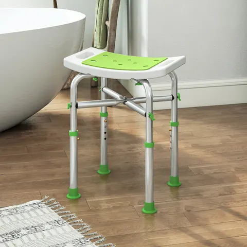 HOMCOM Adjustable Shower Stool with Foot Pads for Elderly Disabled Green – image 2