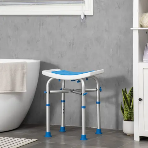 HOMCOM Adjustable Shower Stool with Foot Pads for Elderly Disabled Blue – image 2